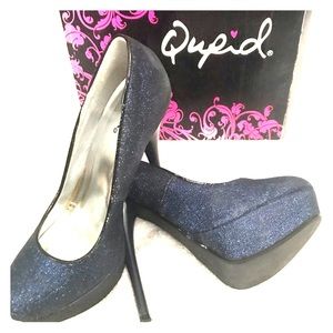 Qupid Navy Glitter Platform Pumps